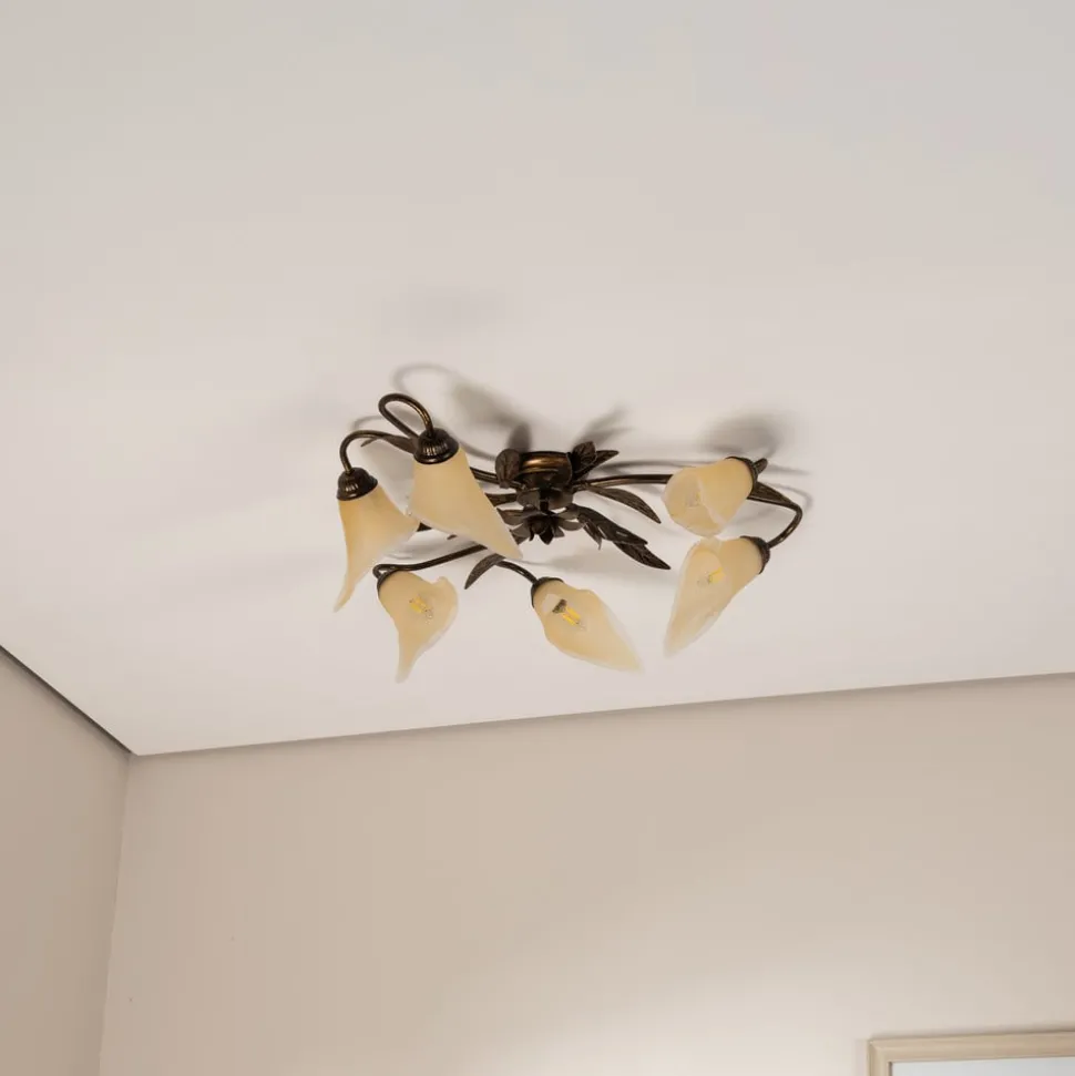 Alga taklampe, 6 lyskilder, jern, glass, florentinsk