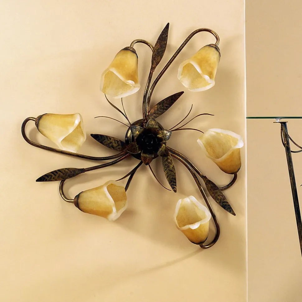 Alga taklampe, 6 lyskilder, jern, glass, florentinsk