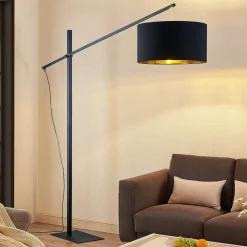 Arcchio buelampe Mossa, 200 cm, svart-gull, tekstil