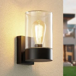 Arcchio utendørs vegglampe Liljana, svart, 21 cm, IP65, glass