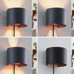 Arcchio vegglampe Zuzana, rund, svart, støpsel, 13 cm