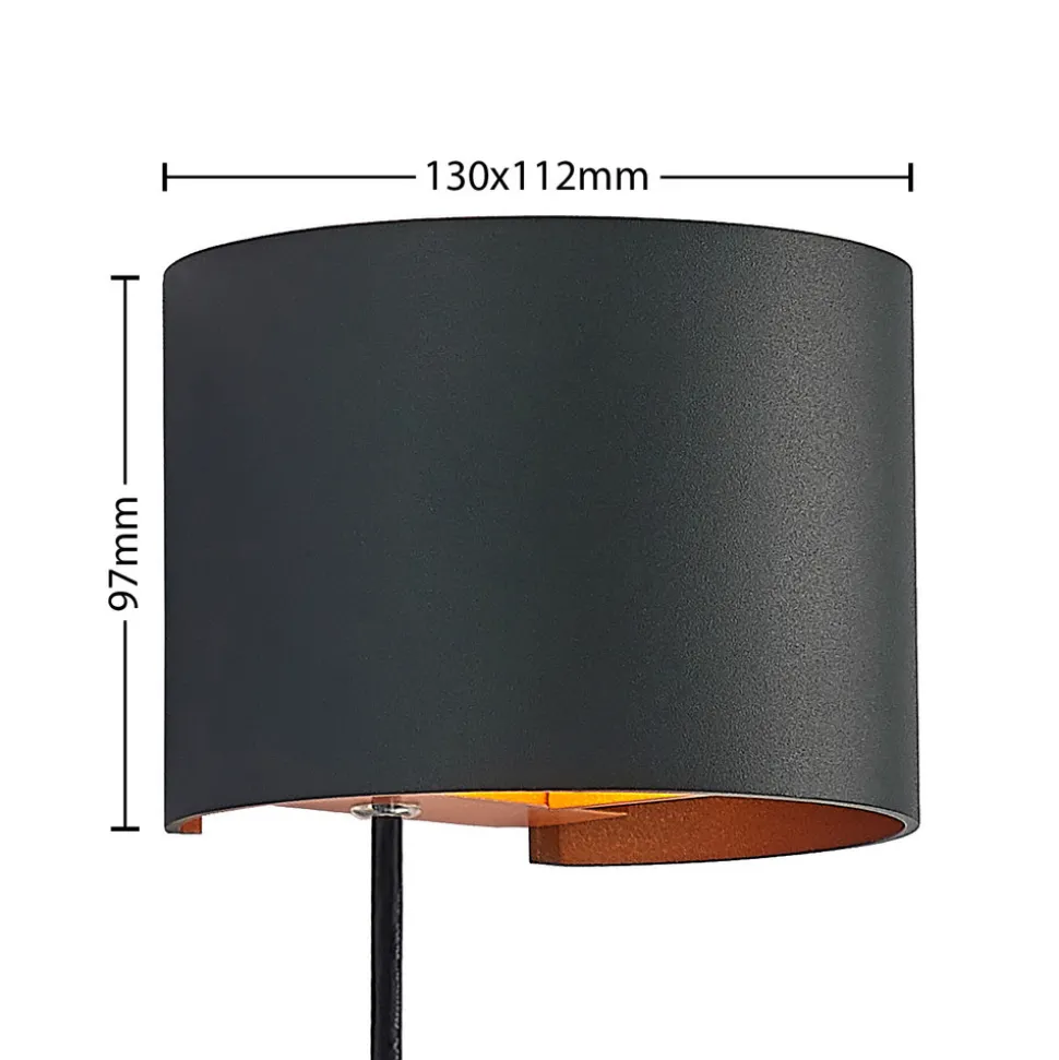 Arcchio vegglampe Zuzana, rund, svart, støpsel, 13 cm