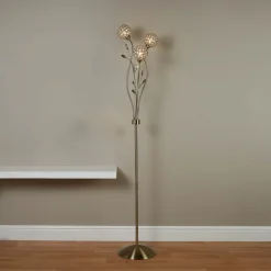 Bellis II gulvlampe, antikk messingfarget, glass, 3 lyskilder, G9