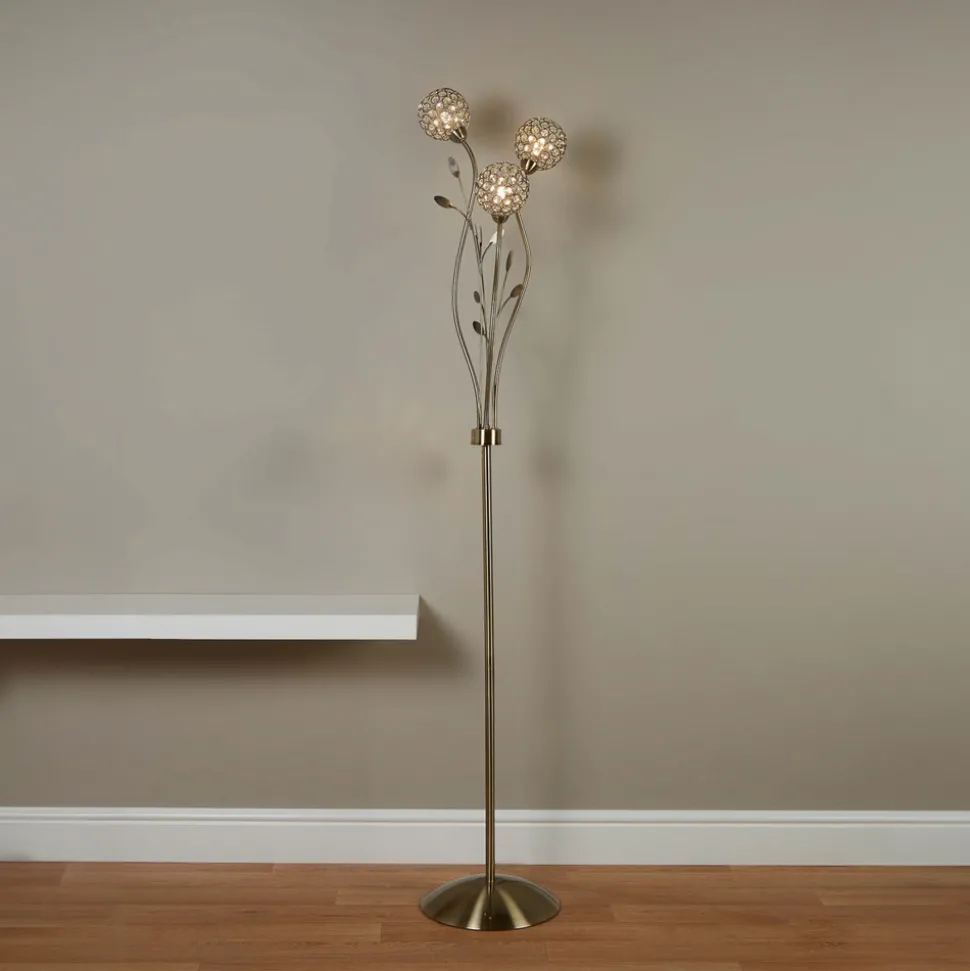 Bellis II gulvlampe, antikk messingfarget, glass, 3 lyskilder, G9