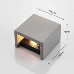 Betongvegglampe Smira i grått, 12,5x12,5cm