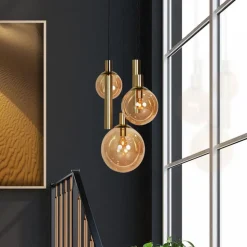 Bollique hengelampe, 5 lyskilder, rund, messing, GU10 + E27