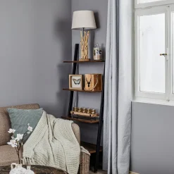 Bordlampe Agar med stoffskjerm og treelement