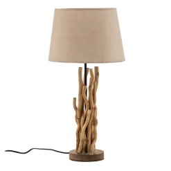 Bordlampe Agar med stoffskjerm og treelement