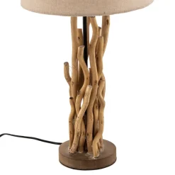 Bordlampe Agar med stoffskjerm og treelement