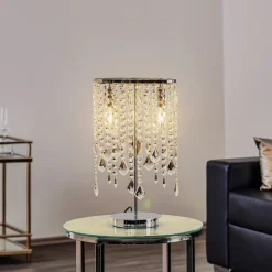 Bordlampe Laila med krystallhengsel, 2 lyskilder