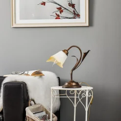 Bordlampe Lucrezia i bronse med blomsterskjerm