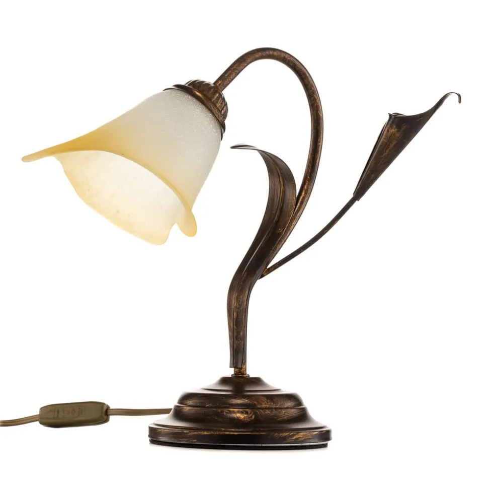 Bordlampe Lucrezia i bronse med blomsterskjerm