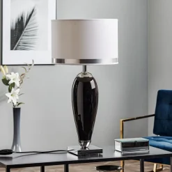 Bordlampe Lund, svart/hvit, høyde 60 cm, tekstil