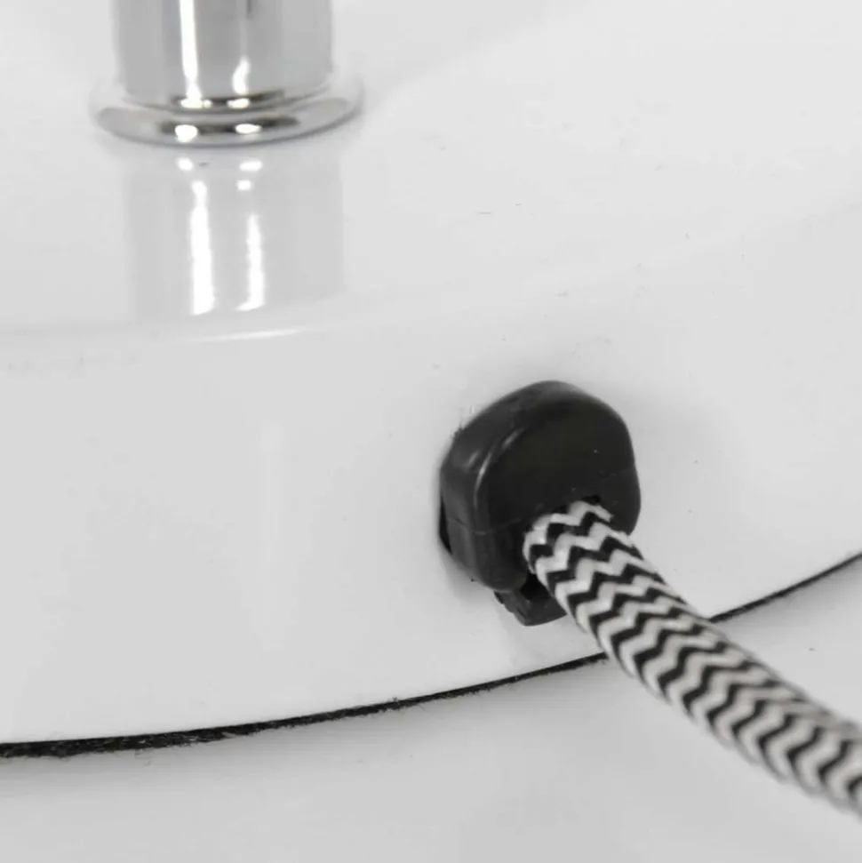 Bordlampe med fjær, hvit, metall, fleksibel arm, med bryter