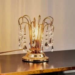 Bordlampe Pioggia med krystallregn, 26 cm, gull