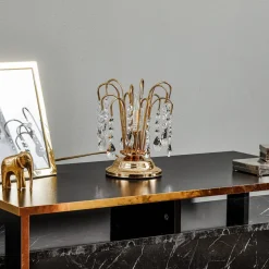 Bordlampe Pioggia med krystallregn, 26 cm, gull