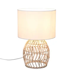 Bordlampe Rike, rottingfot og stoffskjerm