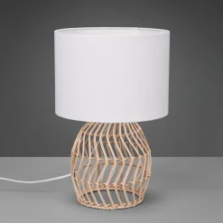 Bordlampe Rike, rottingfot og stoffskjerm