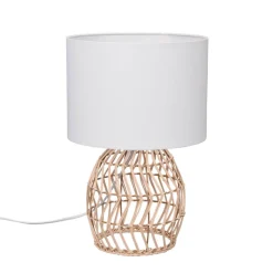 Bordlampe Rike, rottingfot og stoffskjerm