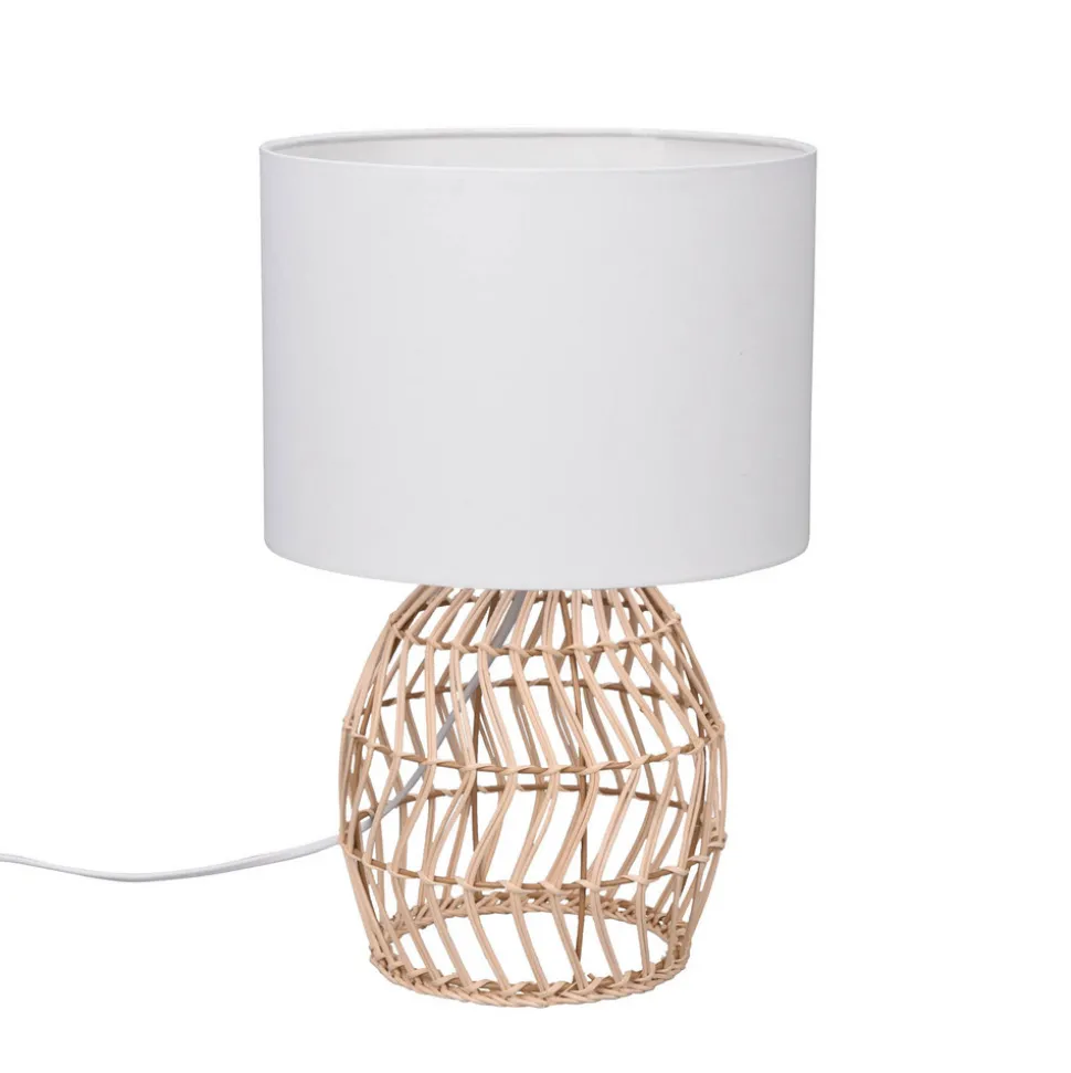 Bordlampe Rike, rottingfot og stoffskjerm