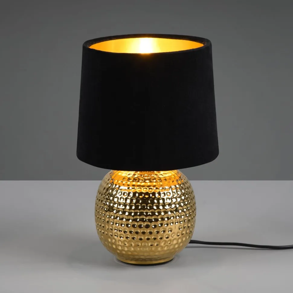 Bordlampe Sophia med keramisk fot, svart/gull