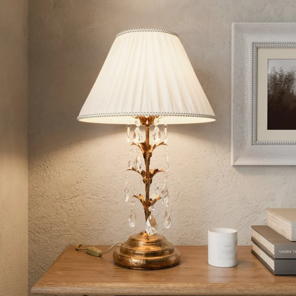 Bordlampe Teresa med krystaller og tekstilskjerm