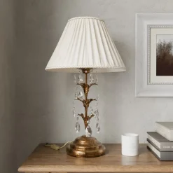 Bordlampe Teresa med krystaller og tekstilskjerm