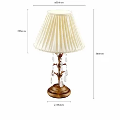 Bordlampe Teresa med krystaller og tekstilskjerm