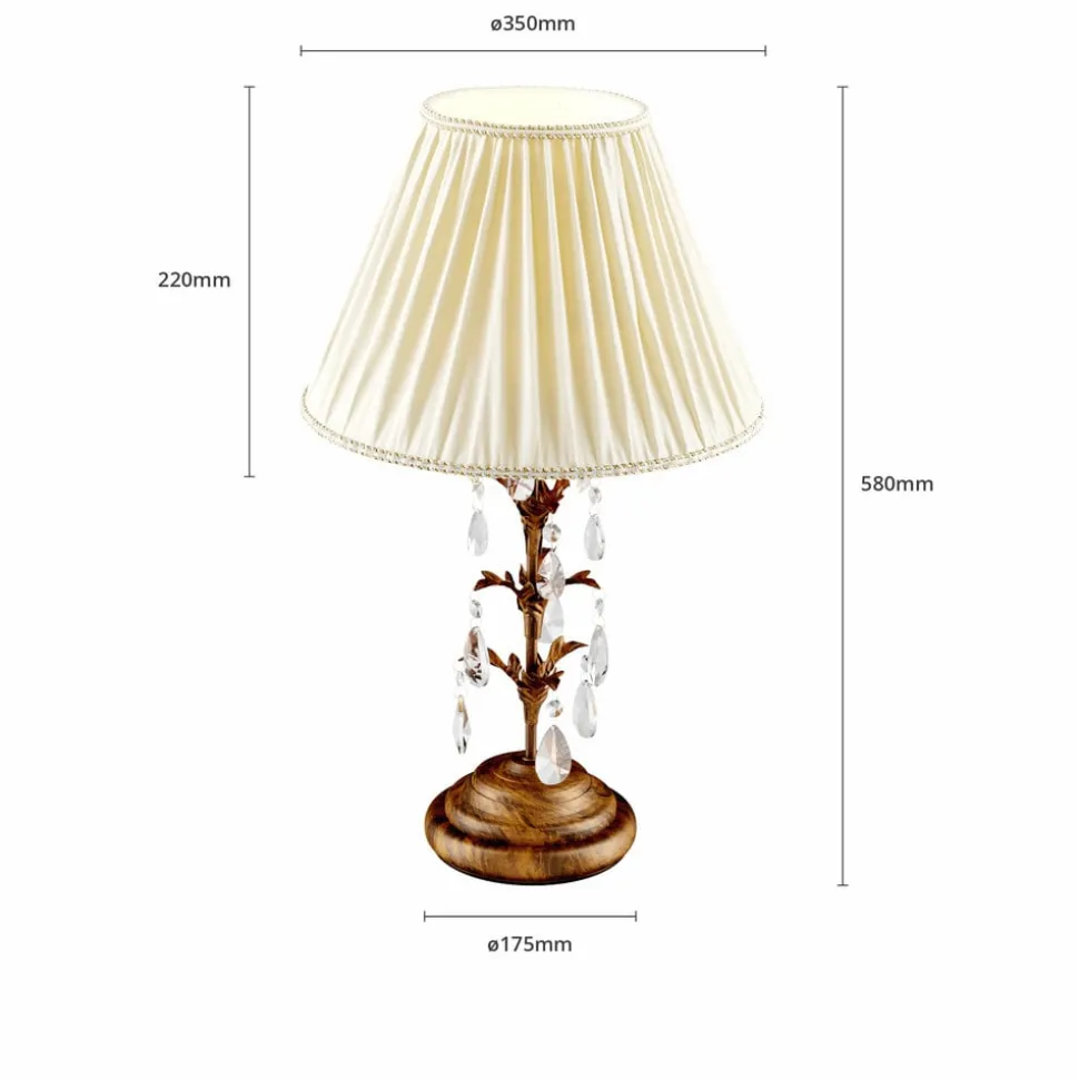 Bordlampe Teresa med krystaller og tekstilskjerm