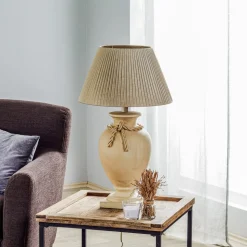 Bordlampe Treccia med stoffskjerm