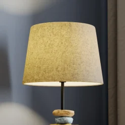 Bordlampe Vera, stoffskjerm og steindekor, 38 cm