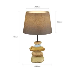 Bordlampe Vera, stoffskjerm og steindekor, 38 cm