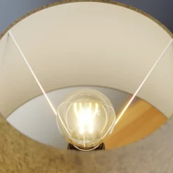 Bordlampe Vera, stoffskjerm og steindekor, 38 cm