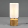 Bordlampe Woody, tre/tekstil, sylinder, hvit