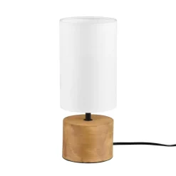Bordlampe Woody, tre/tekstil, sylinder, hvit