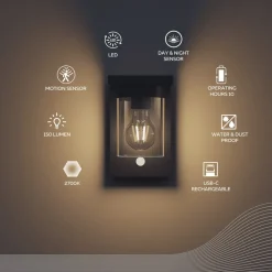 Calex Asti utendørs LED-vegglampe, sensor, IP44, svart