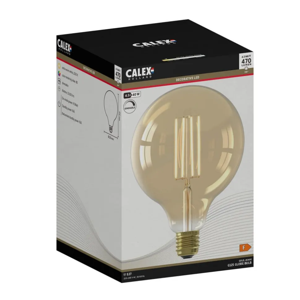 Calex E27 G125 LED 4,5W LED filament gull 821