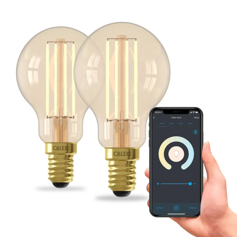 Calex Smart E14 P45 4,5W 1800-3000K dimmer gull 2stk