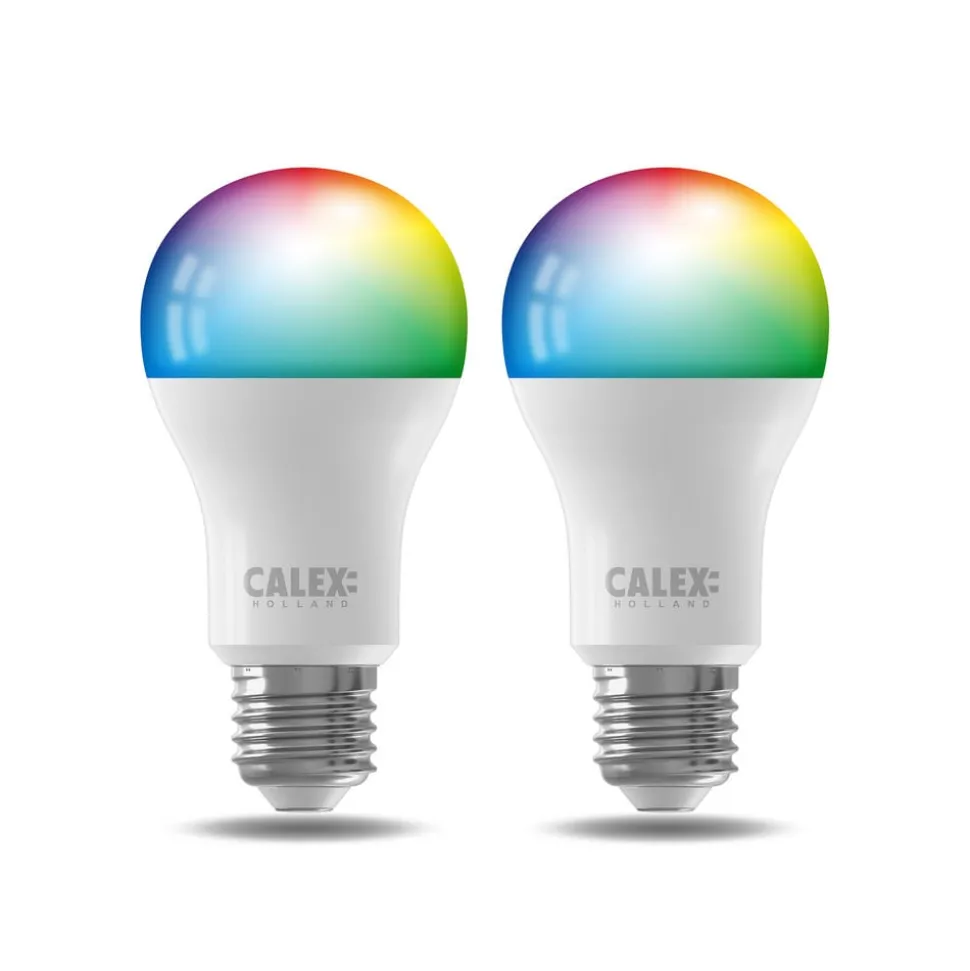 Calex Smart LED-pære E27 A60 9,4W CCT RGB sett med 2 stk
