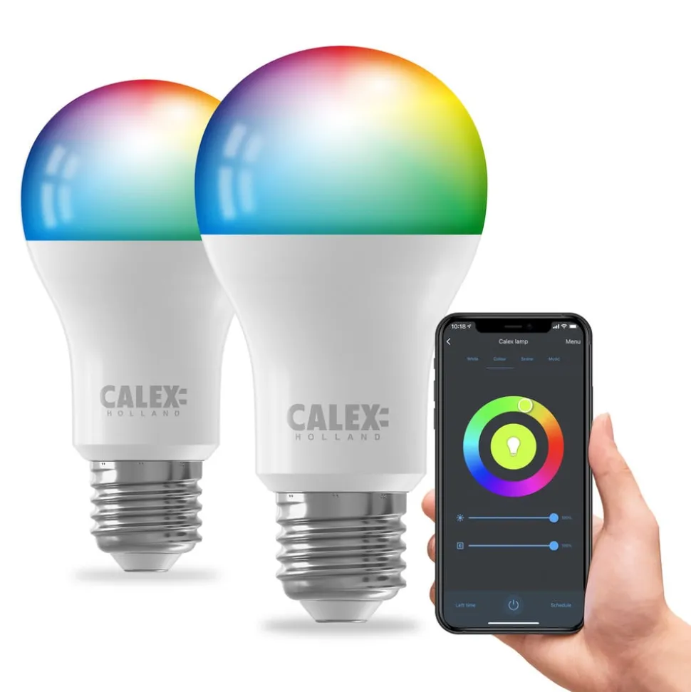 Calex Smart LED-pære E27 A60 9,4W CCT RGB sett med 2 stk