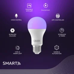 Calex Smart LED-pære E27 A60 9,4W CCT RGB sett med 2 stk