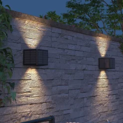 Calex Solar-LED-utendørs vegglampe Caserta, opp/ned, svart