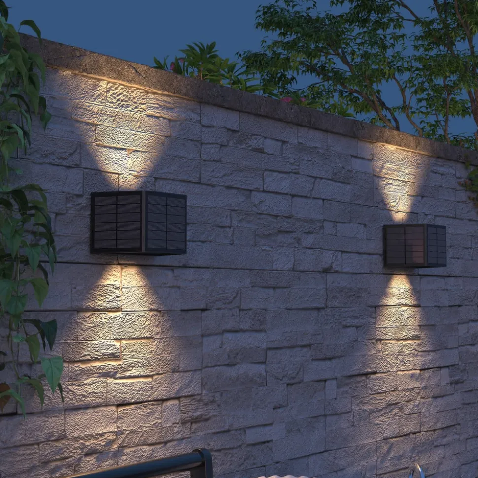 Calex Solar-LED-utendørs vegglampe Caserta, opp/ned, svart