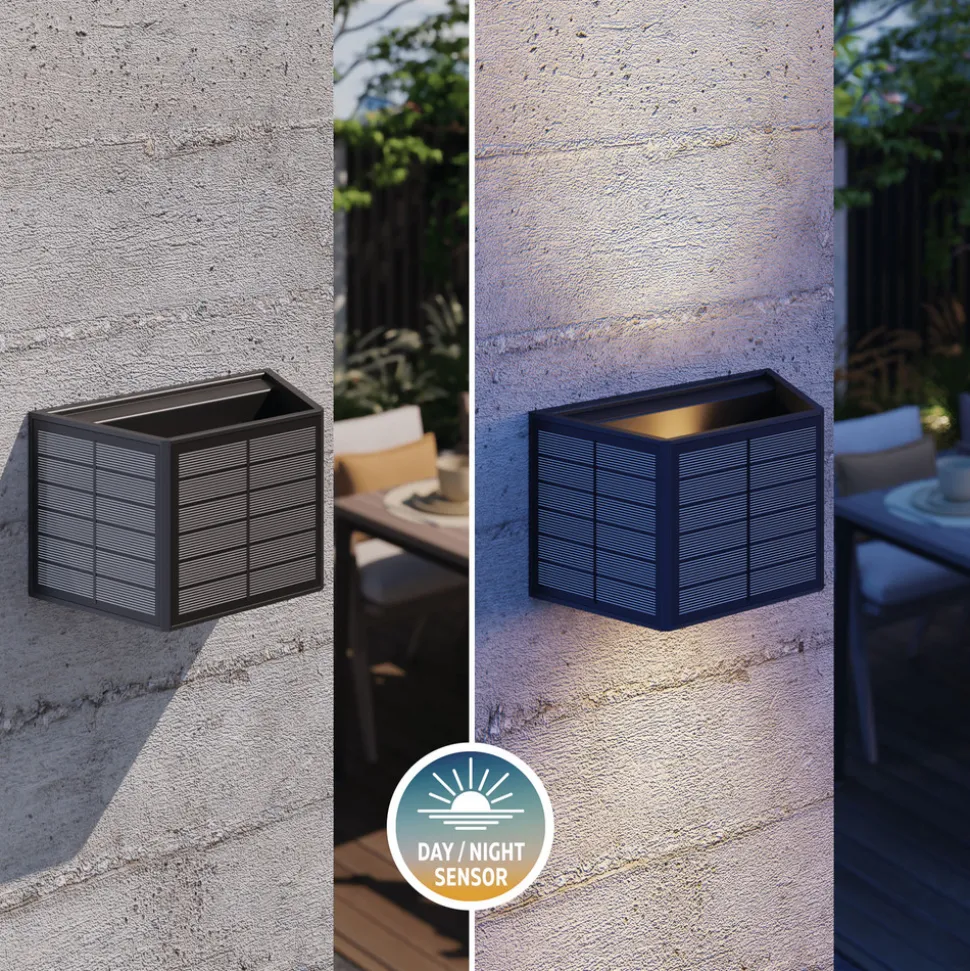 Calex Solar-LED-utendørs vegglampe Caserta, opp/ned, svart