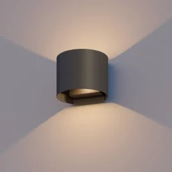 Calex utendørs LED-vegglampe oval, opp/ned, høyde 10 cm, svart