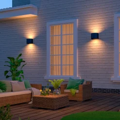 Calex utendørs LED-vegglampe oval, opp/ned, høyde 10 cm, svart