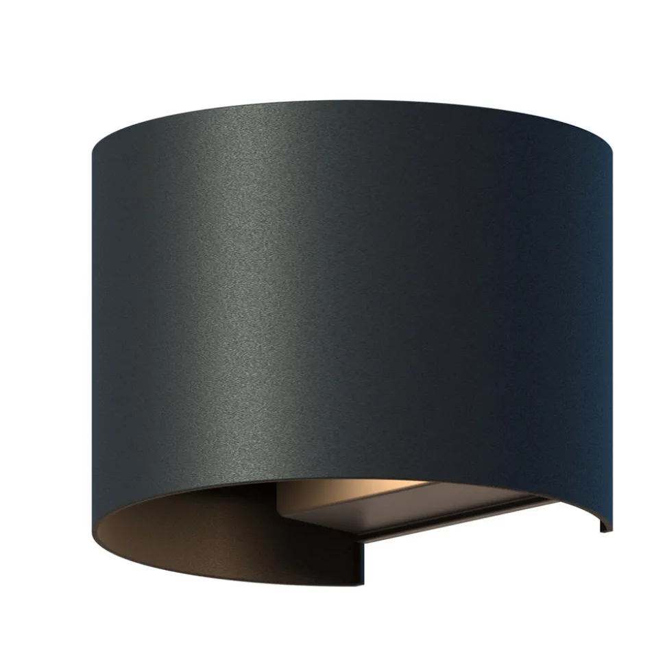 Calex utendørs LED-vegglampe oval, opp/ned, høyde 10 cm, svart