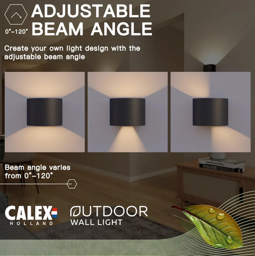 Calex utendørs LED-vegglampe oval, opp/ned, høyde 10 cm, svart