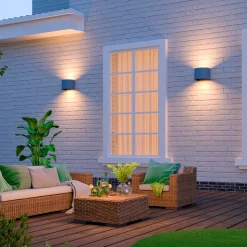 Calex utendørs LED-vegglampe oval, opp/ned, høyde 10 cm, antrasitt