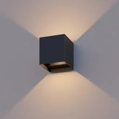 Calex utendørs LED-vegglampe Cube, opp/ned, høyde 10 cm, svart